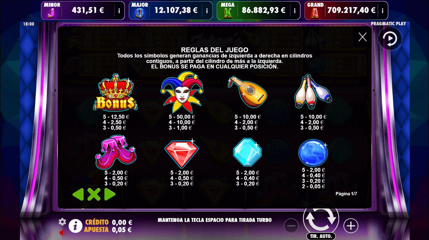 Jokers Jewels Jackpot Play - Apuesta minima recompensa de los simbolos