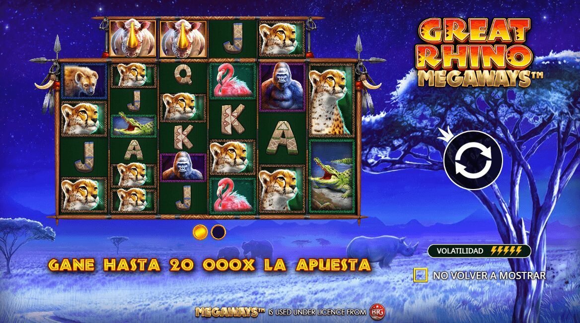 Slots que mas pagan Pragmatic Play en Betsson - Great Rinho Megaways.