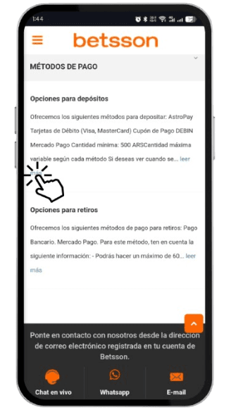 Betsson CABA Métodos de Pago