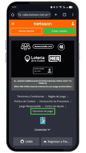 Betsson CABA Métodos de Pago